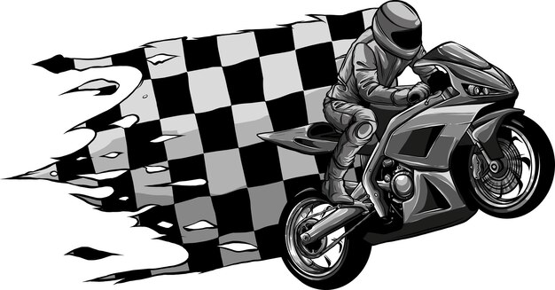 Photo illustration of motorbike with flag racer