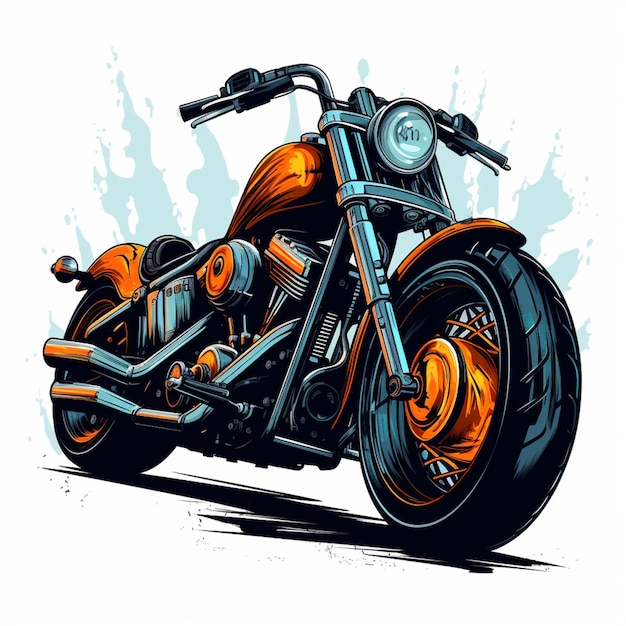 Illustration of a motorcycle with orange paint splatters on the side generative ai