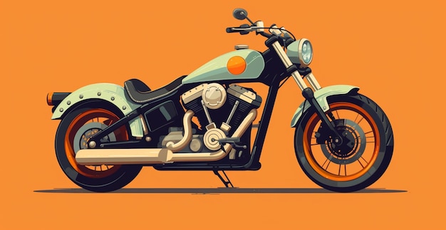 Illustration of a motorcycle with orange rims and a white body generative ai