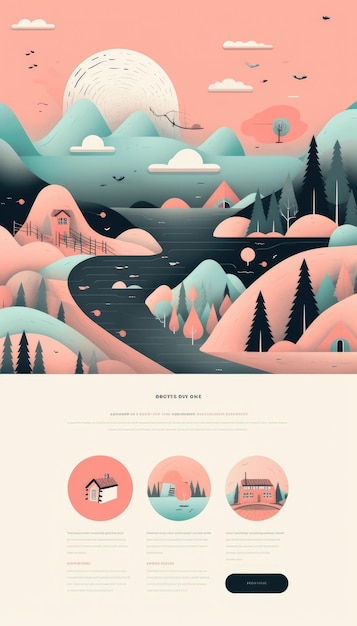 Illustration mountain color pastel and black stroke of a landing page for website Generative ai
