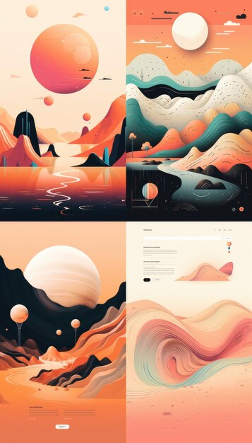 Illustration mountain color pastel and black stroke of a landing page for website Generative ai