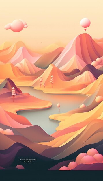 Illustration mountain color pastel and black stroke of a landing page for website Generative ai