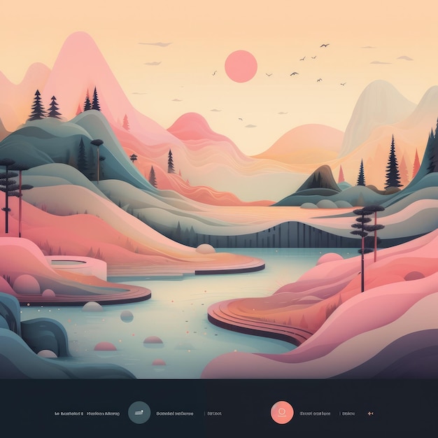 Illustration mountain color pastel and black stroke of a landing page for website Generative Ai