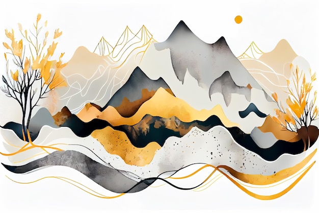 Illustration mountain minimalist landscape Generative AI Generative AI