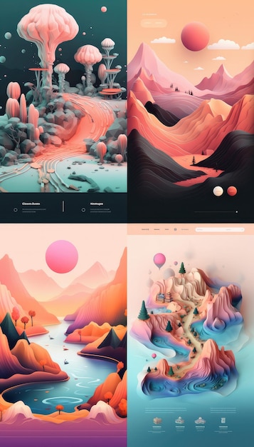 Photo illustration mountain peaks pastel and black stroke of a landing page for website generative ai