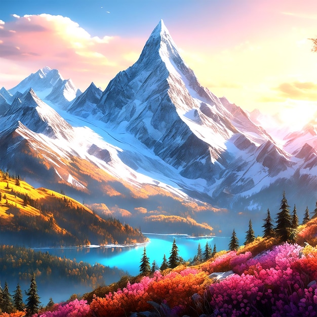 An Illustration Of A Mountain In The Style Of Impressionism With A Wide Aspect Ratio Hd Uhd 4k