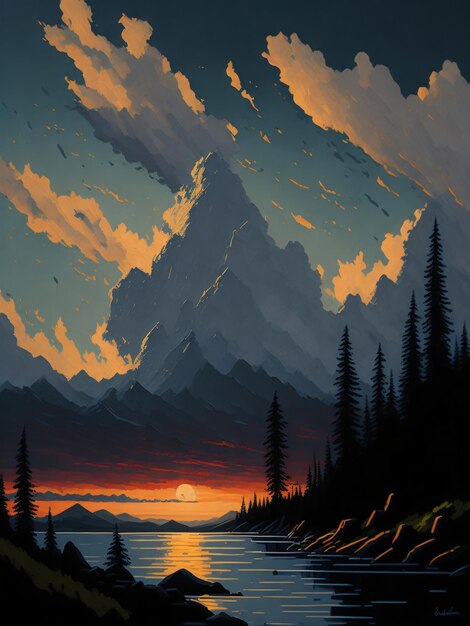 Illustration of mountains landscape