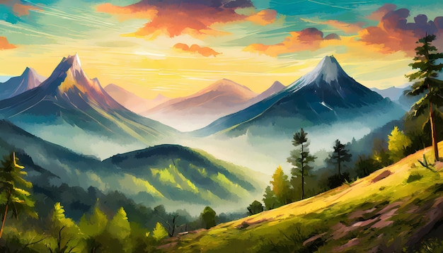 Illustration of mountains Natural landscape background