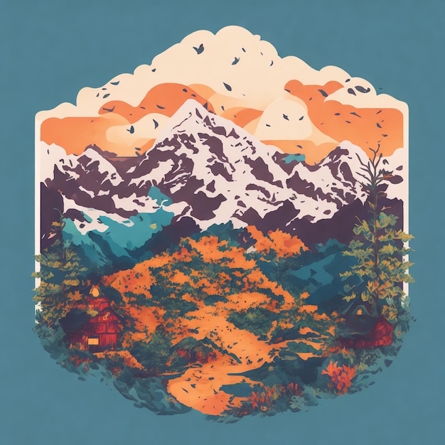 Illustration of mountains with trees around them