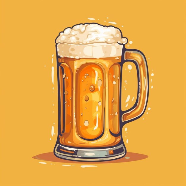 Illustration of a mug of beer with foamy foam on top generative ai