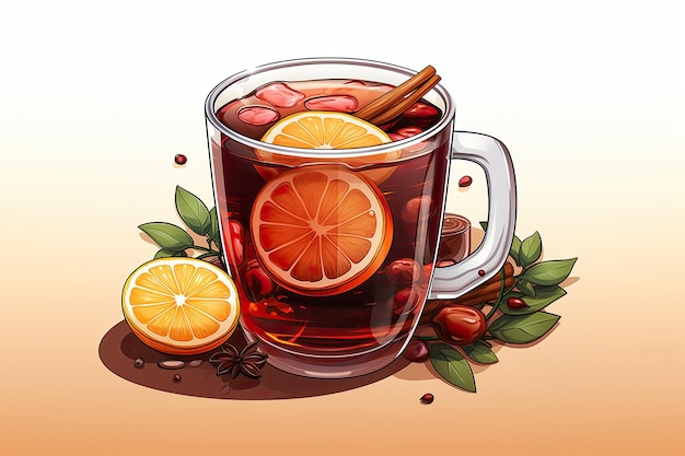 Illustration of mulled wine in white cup Traditional beverage for Christmas holiday Generative AI