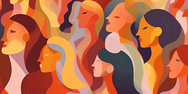 an illustration of multicolored people in a crowd in the style of feminine portraiture