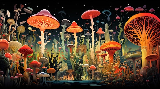 An illustration of mushrooms forest AI Generated