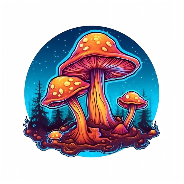 Illustration of mushrooms with a blue circle background