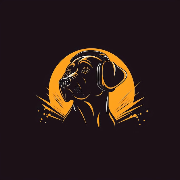 illustration of a music logo a dog listening music minimal