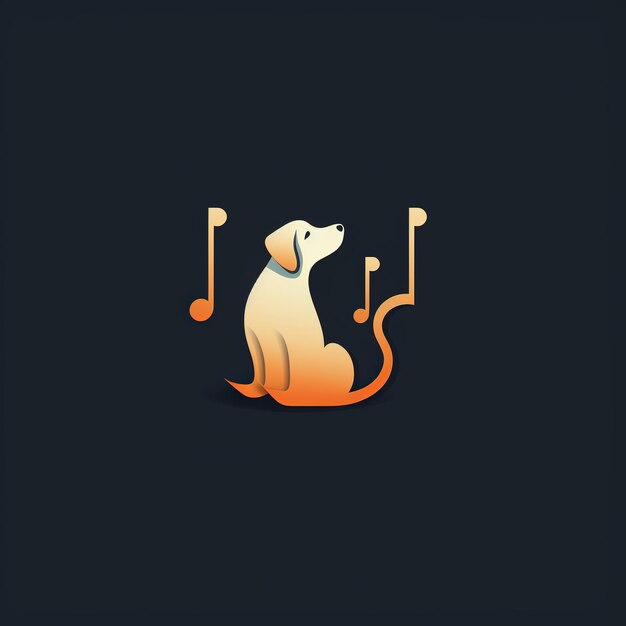 Photo illustration of a music logo a dog listening music minimal