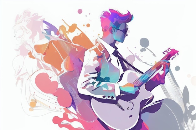 Illustration of musician playing guitar and singing on stage Created with Generative AI technology