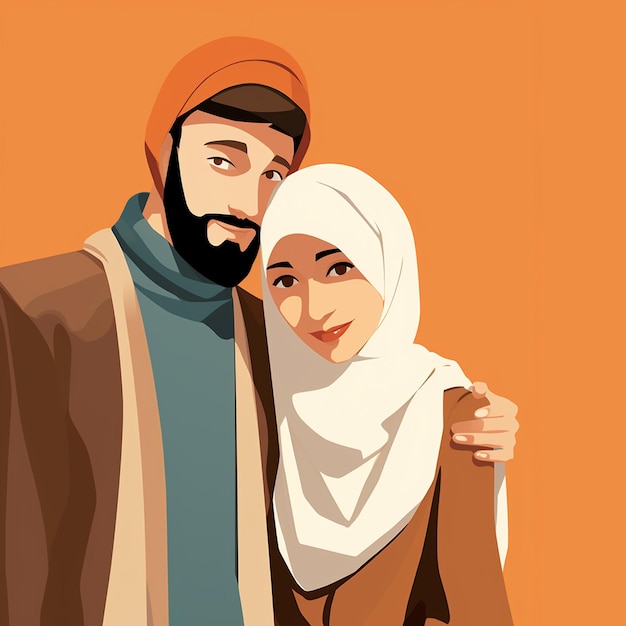 Photo illustration of muslim couple minimalist style