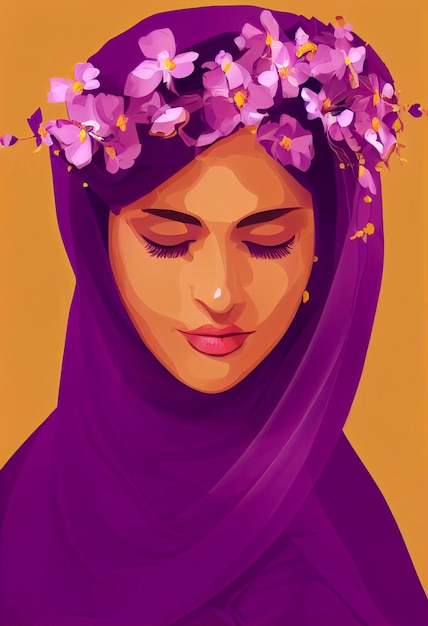 Illustration of a muslim woman with closed eyes in facets style