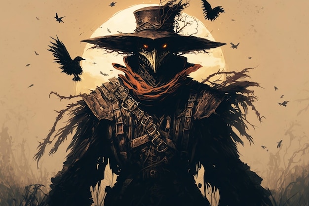 Illustration of a mysterious humanoid raven