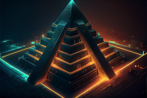 Illustration of mysterious pyramids ancient civilization mystical landscape AI