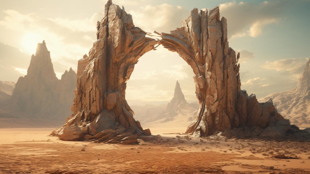 Foto illustrazione del portale di pietra mistico nel deserto