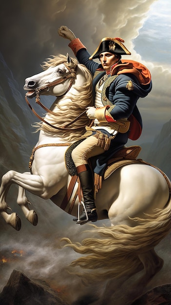 illustration of Napoleon Bonaparte riding a horse with natural backg