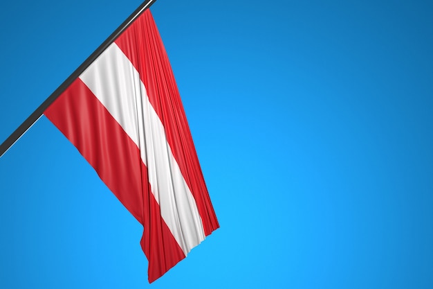 illustration of the national flag of Austria on a metal flagpole fluttering against the blue sky