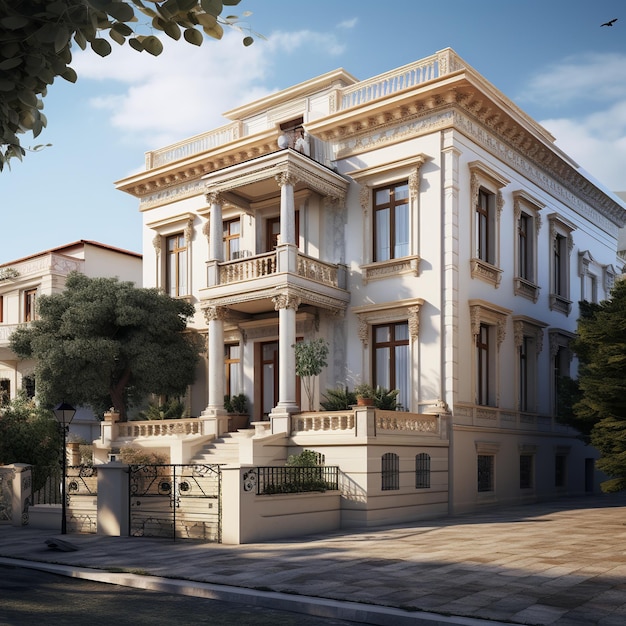 illustration of neoclassical house Kavala