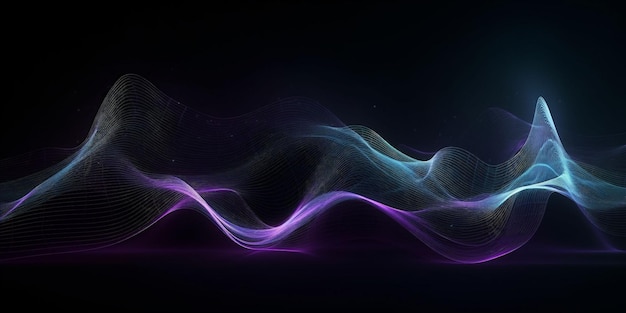 Иллюстрация неонового волнистого светового эффекта на темном фоне, созданная с помощью генеративной технологии искусственного интеллекта