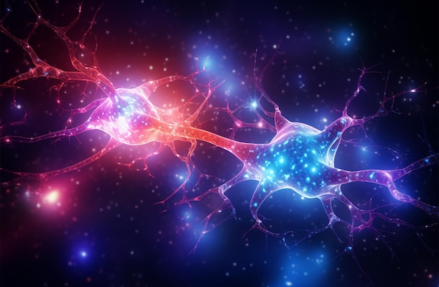 Photo illustration of neuron cell and neurons in space science background