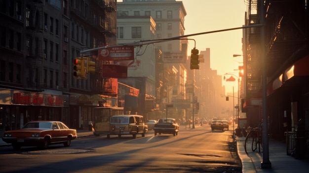 1960년대 뉴욕 생활의 삽화 디지털 포토리얼리스틱 일러스트레이션 뉴욕의 거리
