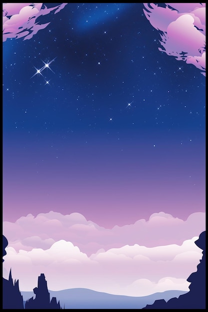 An illustration of a night sky with clouds and stars