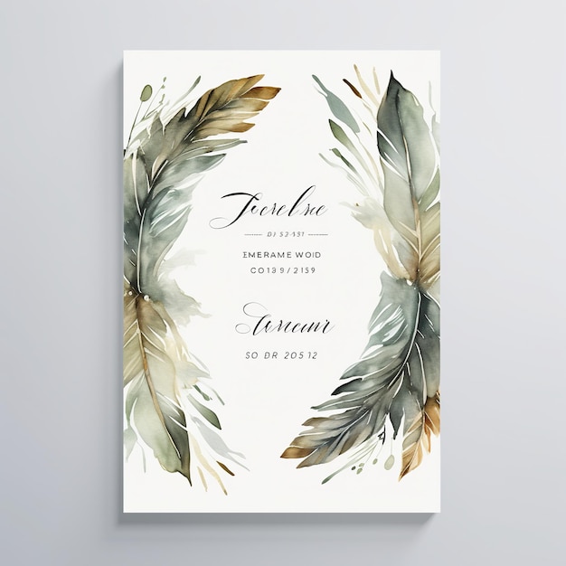 Photo illustration of no text wedding invitation with rustic feath