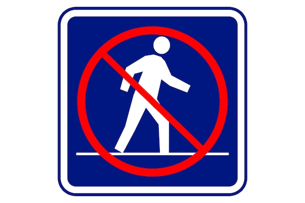 Illustration of no walking sign blue background.