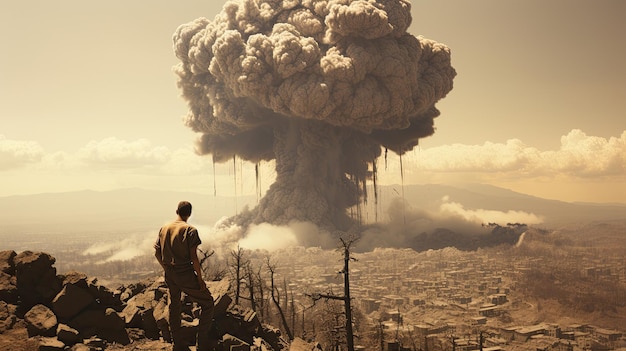 illustration nuclear world war atomic bombing explosion destruction radiation