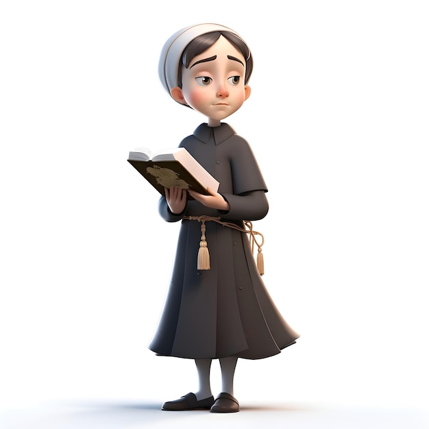 Illustration of a nun reading a book 3d digitally rendered