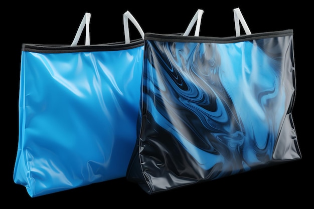 ナイロンの青と黒の色のジャンボショッピングバッグのイラスト 白い背景