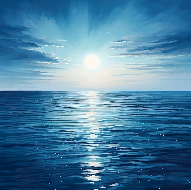 Illustration of ocean view with shining light on the top