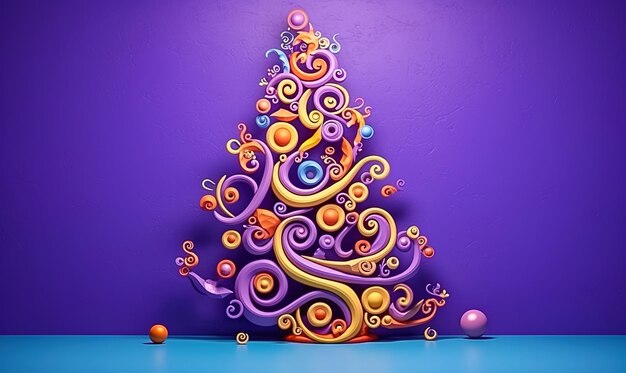 Фото Иллюстрация 3d-рождественской елки на фиолетовом и розовом фоне