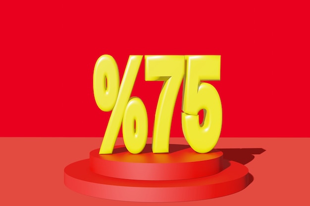 赤い背景とコピースペースを持つ3dイラスト黄色の75％割引のイラスト