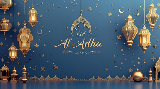 사진 아랍어 스타일의 테마와 함께 eid al-adha로 쓰여진 배경의 일러스트레이션 텍스트 또는 제품에 대한 배경 일러스터레이션 생성 ai