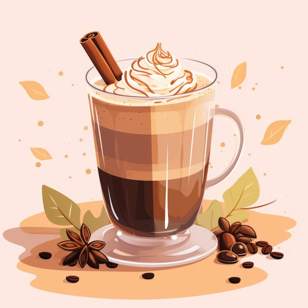 写真 ホイップクリームとシナモン入りのコーヒーのイラスト