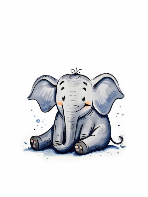 Фото Иллюстрация милого слона из мультфильма, сидящего с счастливым выражением лица