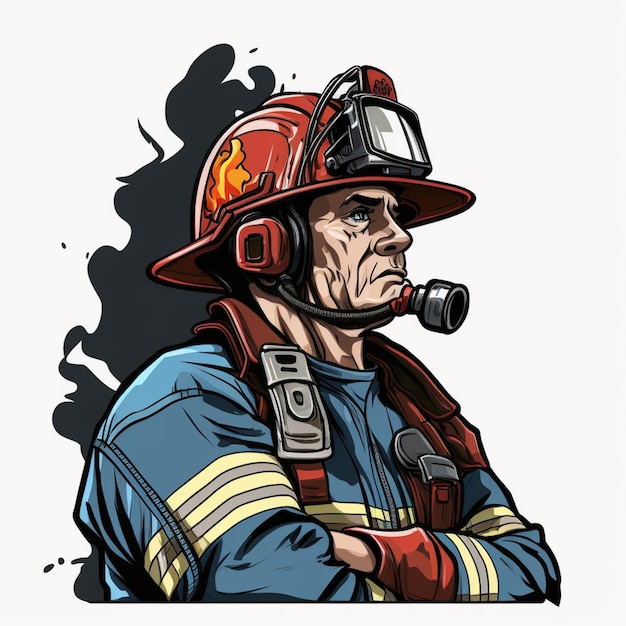 写真 パイプとヘルメットを着た消防士のイラスト
