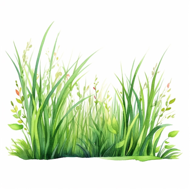 写真 緑の草の畑の花と葉のイラスト