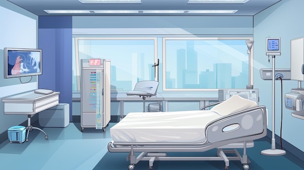 Фото Иллюстрация больничной комнаты с пациентом в больничной постели