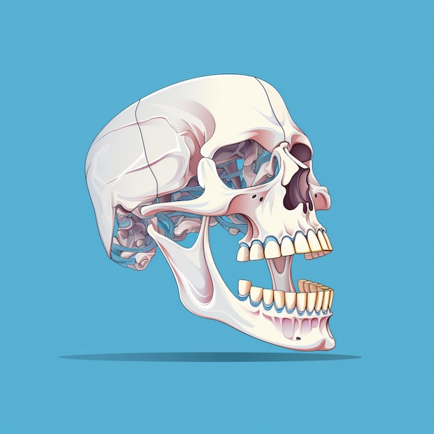 사진 과 이빨이 없는 인간의 두개골의 일러스트레이션 (generative ai)