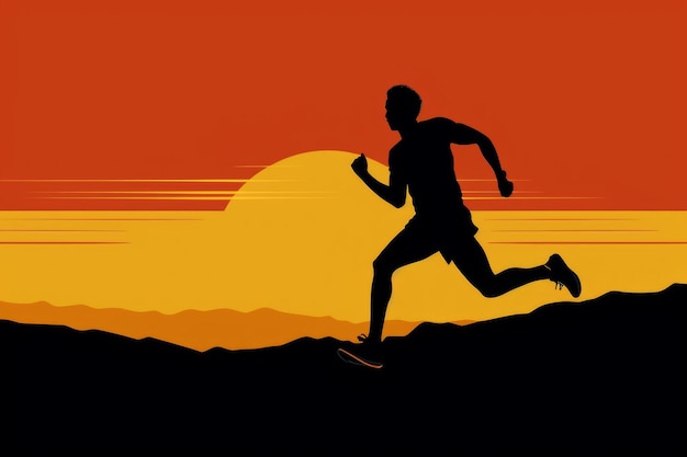 写真 スポーツの日没の概念に走っている男性のイラスト