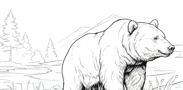 Фото Иллюстрация белого медведя в лесу на белом фоне